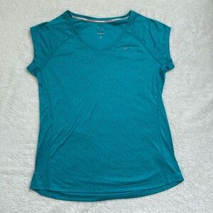 Nike Running Miler L Large Teal V-Neck Tee Shirt